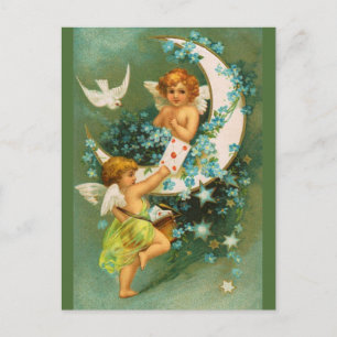 Clapsaddle: Zwei Cherubs auf einem Sichelmond Postkarte