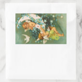 Clapsaddle: Zwei Cherubs auf einem Sichelmond Rechteckiger Aufkleber (Tasche)