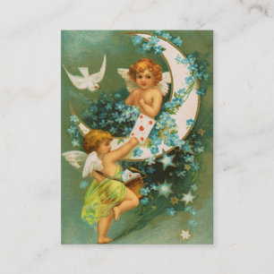 Clapsaddle: Zwei Cherubs auf einem Sichelmond Visitenkarte
