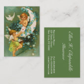 Clapsaddle: Zwei Engel auf einem Sichel-Mond Visitenkarte (Vorne/Hinten)