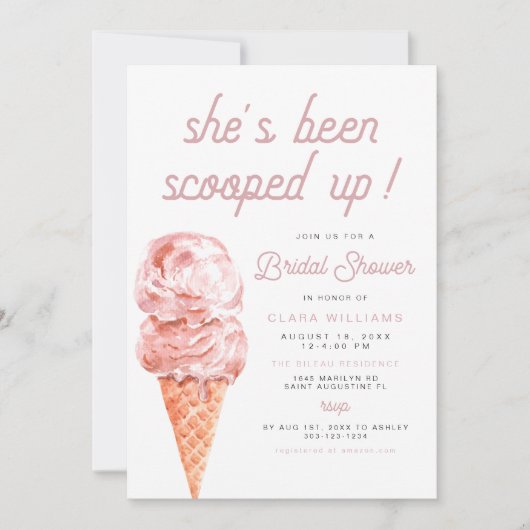 CLARA Retro Ice Creme Rosa Brautparty Inv. Einladung (Vorderseite)