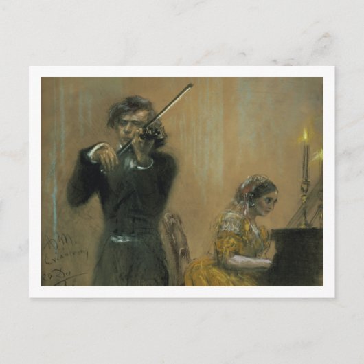 Clara Schumann (1819-96) und ein Violinist, 1854 Postkarte (Vorderseite)