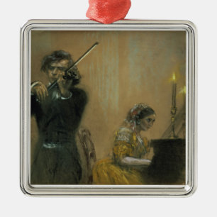 Clara Schumann (1819-96) und ein Violinist, 1854 Silbernes Ornament