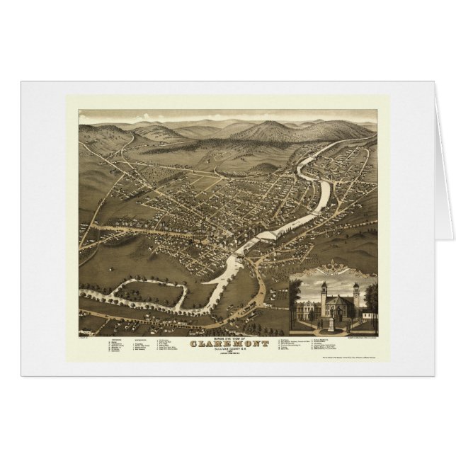 Claremont, panoramische Karte NH - 1877 (Vorderseite (Horizontal))