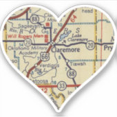 Claremore OK Retro Map Aufkleber (Vorderseite)