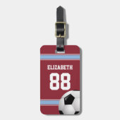 Claret and Blue Stripes Jersey Soccer Ball Gepäckanhänger (Vorderseite vertikal)
