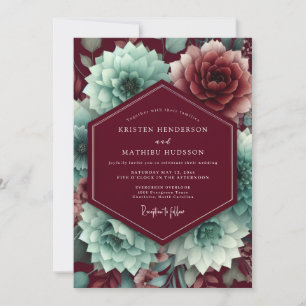Claret Aquamarin Blütenhochzeit Einladung