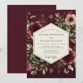 Claret Dramatic Bloom Hochzeit Einladung (Vorne/Hinten)