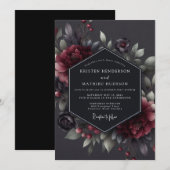 Claret Düstere Flora Hochzeit Einladung (Vorne/Hinten)