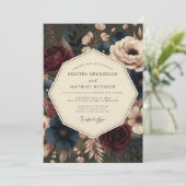 Claret Flourish Blühende Hochzeit Einladung (Stehend Vorderseite)
