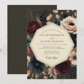 Claret Flourish Blühende Hochzeit Einladung (Vorne/Hinten)
