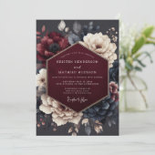 Claret Midnight Flora Hochzeit Einladung (Stehend Vorderseite)