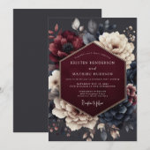 Claret Midnight Flora Hochzeit Einladung (Vorne/Hinten)