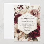 Claret Moody Bloom Hochzeit Einladung (Vorne/Hinten)