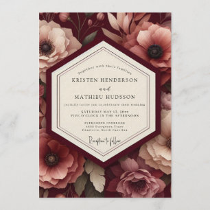 Claret Opulente Anemonen-Hochzeit Einladung