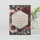 Claret Opulente Flora Hochzeit Einladung (Stehend Vorderseite)
