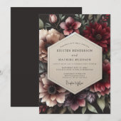 Claret Opulente Flora Hochzeit Einladung (Vorne/Hinten)