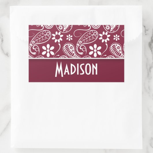 Claret Paisley, Personalisiert Rechteckiger Aufkleber (Tasche)
