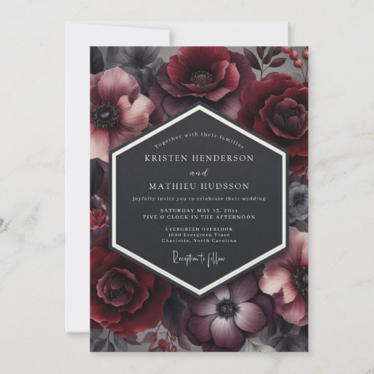 Claret Penumbral Bloom Hochzeit Einladung (Vorderseite)