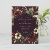 Claret Renaissance Bloom Wedding Einladung (Stehend Vorderseite)