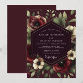Claret Renaissance Bloom Wedding Einladung (Vorne/Hinten)