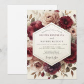 Claret Romantic Bloom Hochzeit Einladung (Vorne/Hinten)