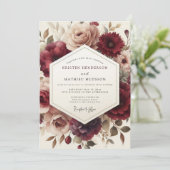 Claret Romantic Bloom Wedding Einladung (Stehend Vorderseite)