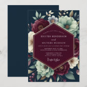Claret Teal Shadowy Bloom Wedding Einladung (Vorne/Hinten)