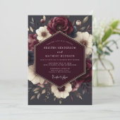 Claret Tenebrous Flora Hochzeit Einladung (Stehend Vorderseite)