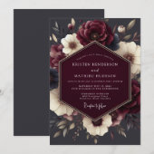 Claret Tenebrous Flora Hochzeit Einladung (Vorne/Hinten)
