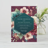 Claret Türkis Dutch Masters Hochzeit Einladung (Stehend Vorderseite)