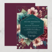 Claret Türkis Dutch Masters Hochzeit Einladung (Vorne/Hinten)