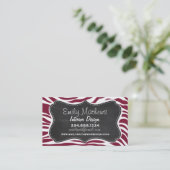 Claret Zebra Stripes Animal Print, Chalkboard-Look Visitenkarte (Stehend Vorderseite)