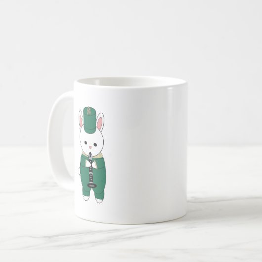 Clarinet Bunny Rabbit Marching Band Green Gold Kaffeetasse (Vorderseite Links)