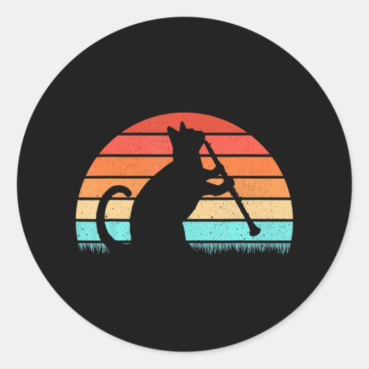 Clarinet Cat Player Retro Clarinetist Music Lover Runder Aufkleber (Vorderseite)