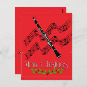 Clarinet Christmas Hollly Postcard Postkarte (Vorne/Hinten)
