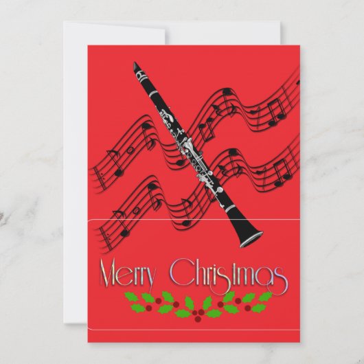 Clarinet Christmas Holly Karte (Vorderseite)