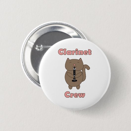 Clarinet Crew Brown Cat Pink Funny Button (Vorne & Hinten)