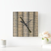 Clarinet-~ gerollte Notenen-Hintergrund ~ Musik Quadratische Wanduhr (Zuhause)