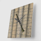 Clarinet-~ gerollte Notenen-Hintergrund ~ Musik Quadratische Wanduhr (Winkel)