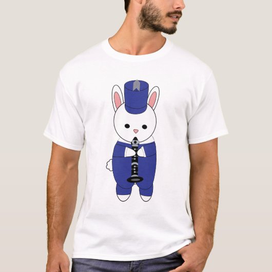 Clarinet Marching Band Bunny Rabbit Blue Weiß T-Shirt (Vorderseite)