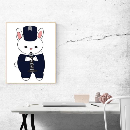 Clarinet Marching Band Rabbit Bunny Navy Blue Poster