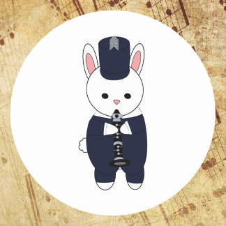 Clarinet Marching Band Rabbit Navy White Runder Aufkleber