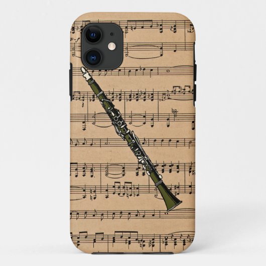 Clarinet mit Notenen-Hintergrund Case-Mate iPhone Hülle (Rückseite)