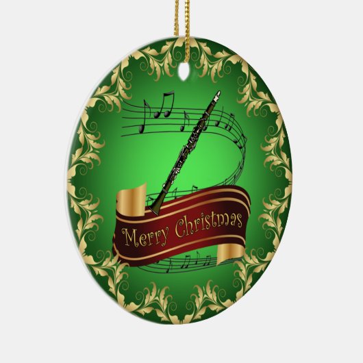 Clarinet ~ Musical Scroll ~ Frohe Weihnachten ~ Keramik Ornament (Rechts)