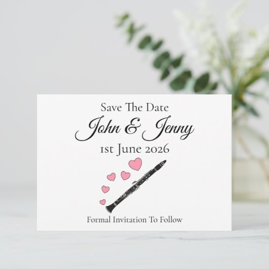 Clarinet Musician Wedding speichern das Datum (Stehend Vorderseite)