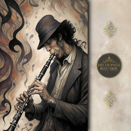 Clarinet Musician With Abstract Swirls Decoupage Seidenpapier