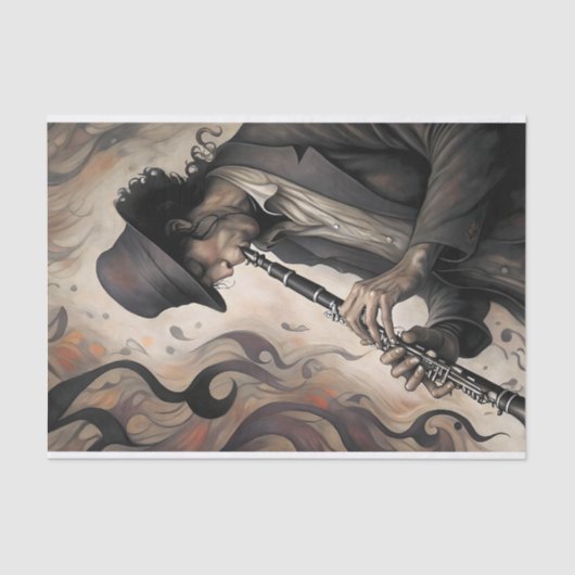 Clarinet Musician With Abstract Swirls Decoupage Seidenpapier (Vorderseite)