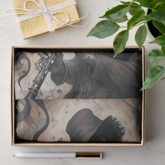 Clarinet Musician With Abstract Swirls Decoupage Seidenpapier (Geschenk)