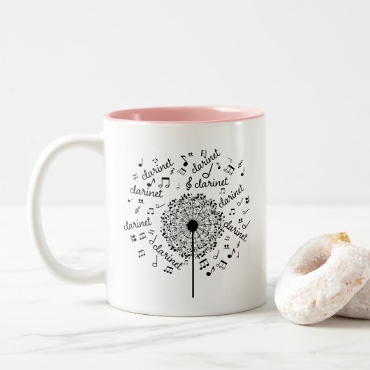 Clarinet Player Clarinetist Music Dandelion Zweifarbige Tasse (Mit Donut)